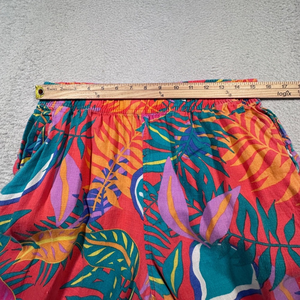 C‎ & C California 100% Linen Pants Tropical Print Wide Leg Cropped Women's L - Picture 6 of 9